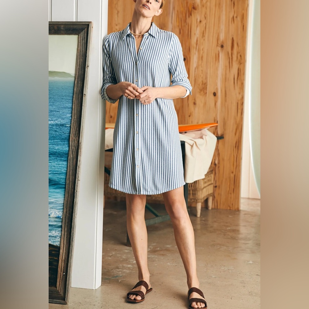 NWT Faherty Legend Striped Long Sleeve Button Down Sweater Dress